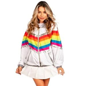 NWT Tipsy Elves Women’s Rainbow Pro Windbreaker Jacket - Size Small